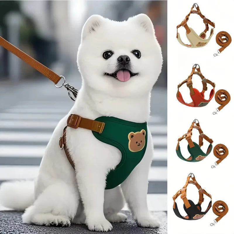 🐾 Breathable Pet Dog Harness & Leash Set – For Small & Medium Dogs & Cats