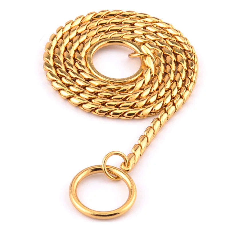 Gold Stainless Steel Snake Chain Dog Collar – Slip Metal Training Collar