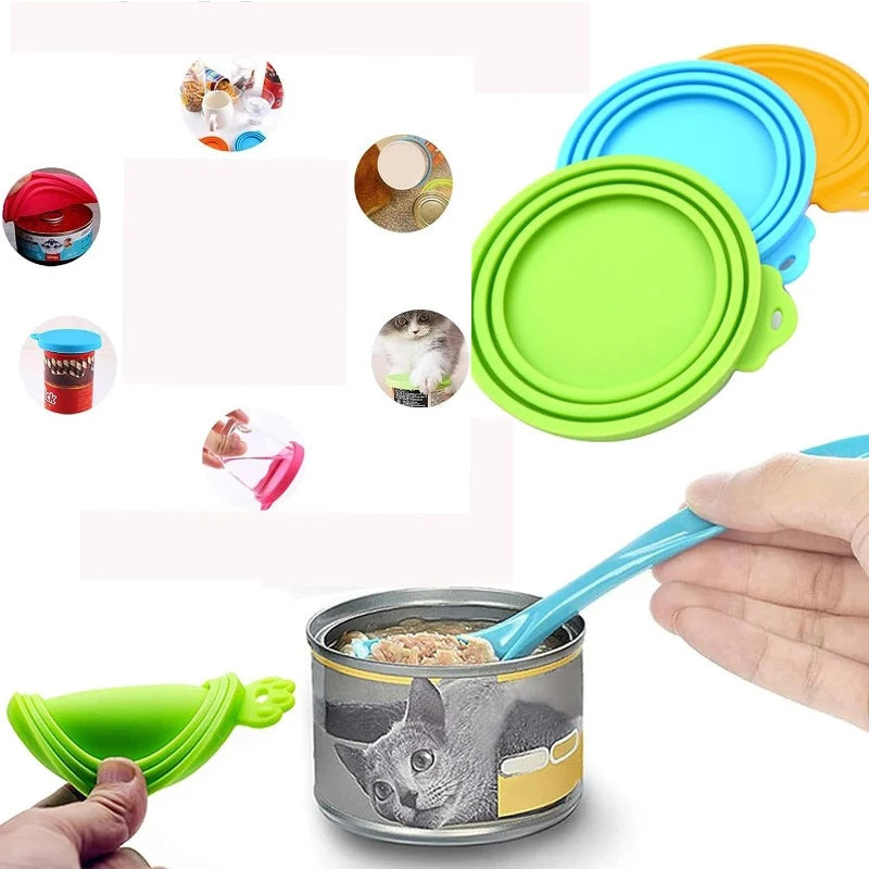 2pcs Reusable Pet Food Can Covers with Spoon – Silicone Lid Seal 🐾🥫