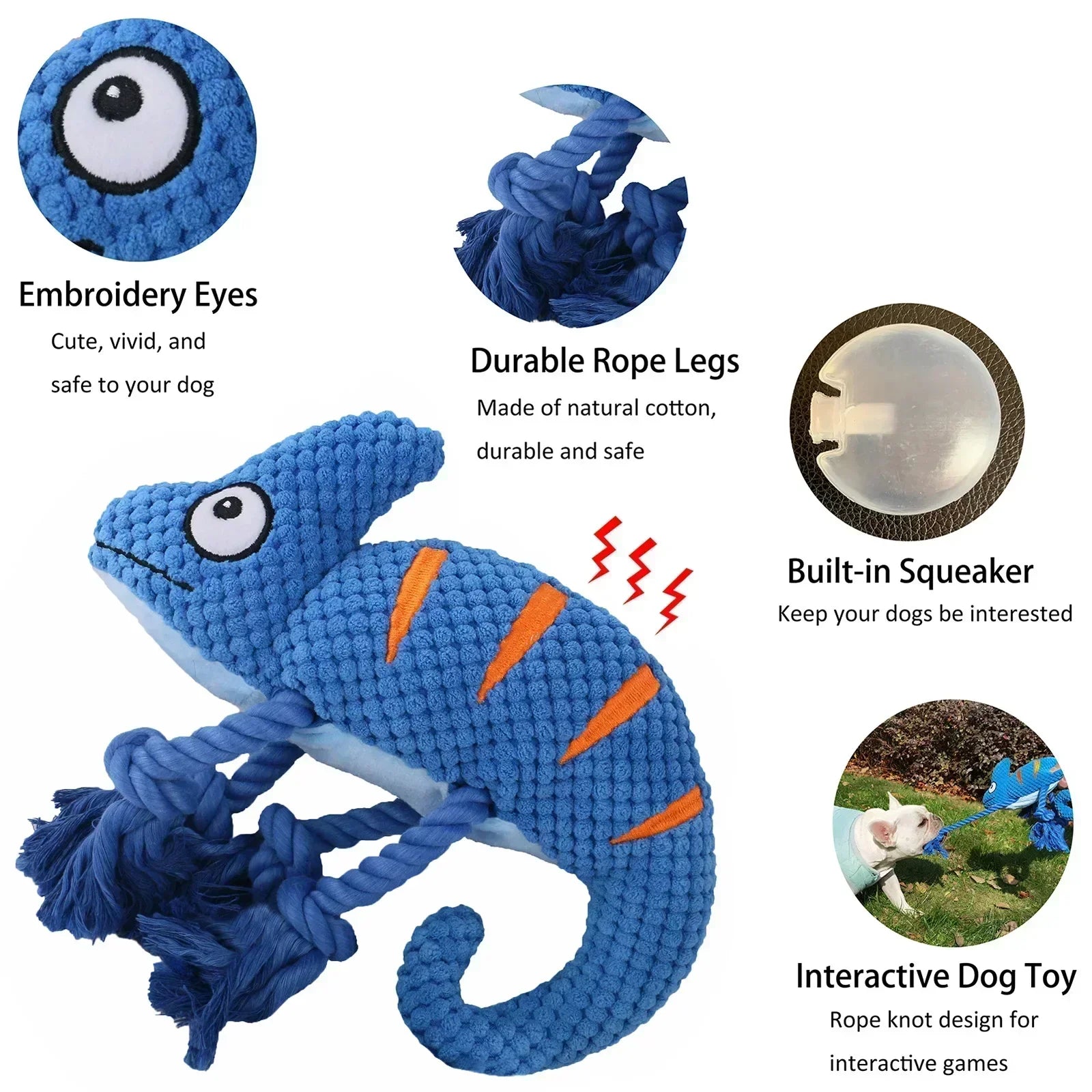 Chameleon Plush Dog Toy – Squeaky, Bite-Resistant Chew 🦎🐾
