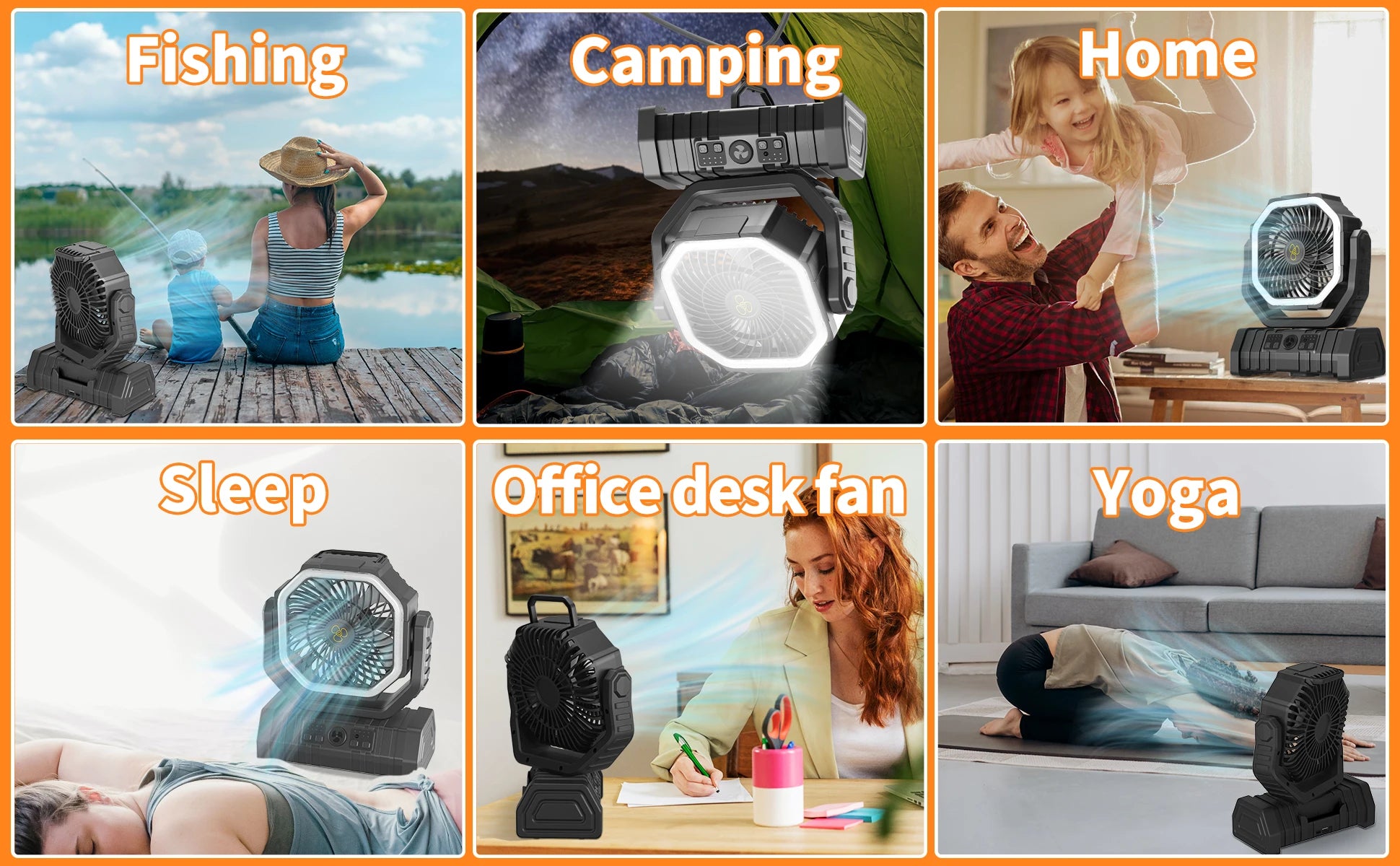 🌬️ 20000mAh / 10000mAh USB Rechargeable Camping Fan – Portable Wireless Air Circulator with Hook & 270° Head Rotation