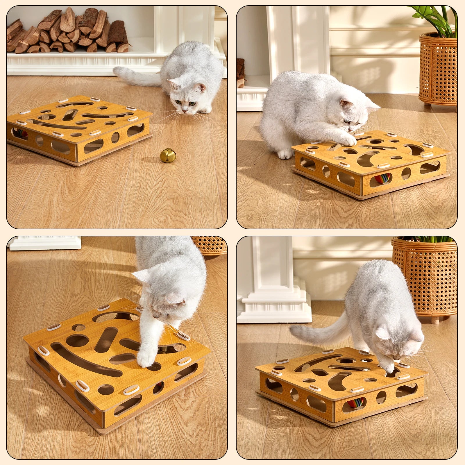 Interactive Wooden Cat Puzzle Box – Treat Maze & Hide and Seek Agility Toy