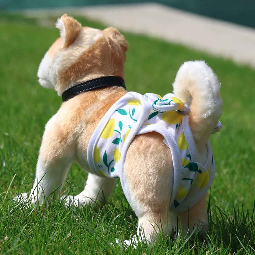 Washable Dog Diapers – Cute Cartoon Print Female Puppy Panties with Bow