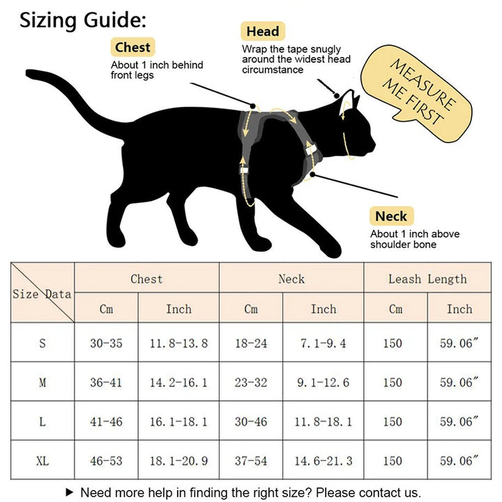 🐾 Fashion Reflective Cat Harness & Leash Set – Breathable Mesh for Cats & Small Dogs