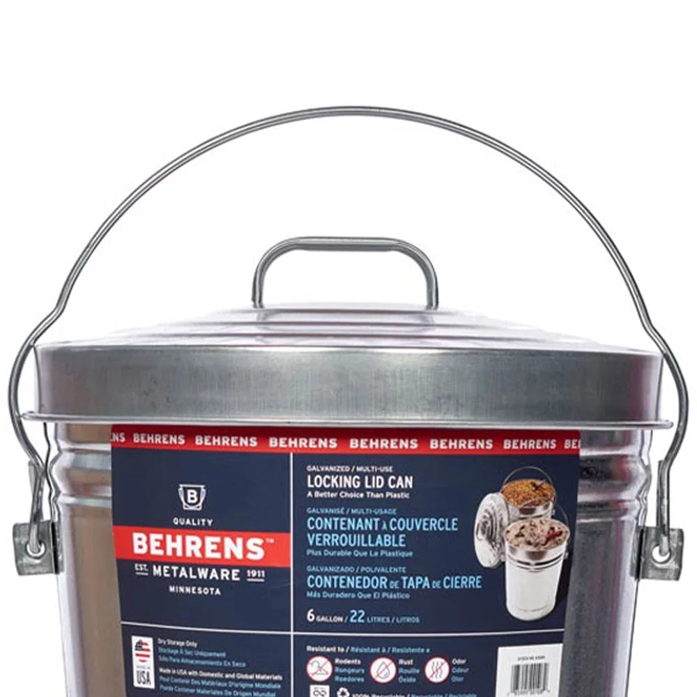 6-Gallon Galvanized Steel Storage Can with Locking Lid – Heavy Duty Metal Bin for Pet Food, Bird Seed, Charcoal & Garden Use