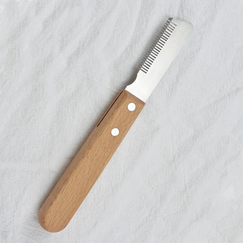 Professional Pet Hair Removal Knife – Stripping Comb with Wooden Handle for Dogs & Cats