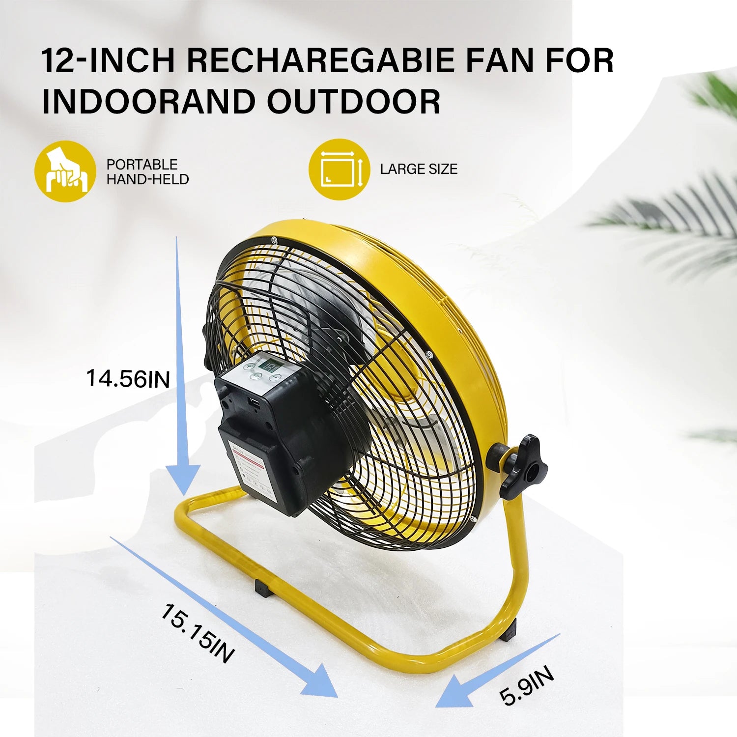 14 Inch Portable Rechargeable Table Fan with Solar Panel Powered and AC Charger Dual Input for Household, Camping, Fishing