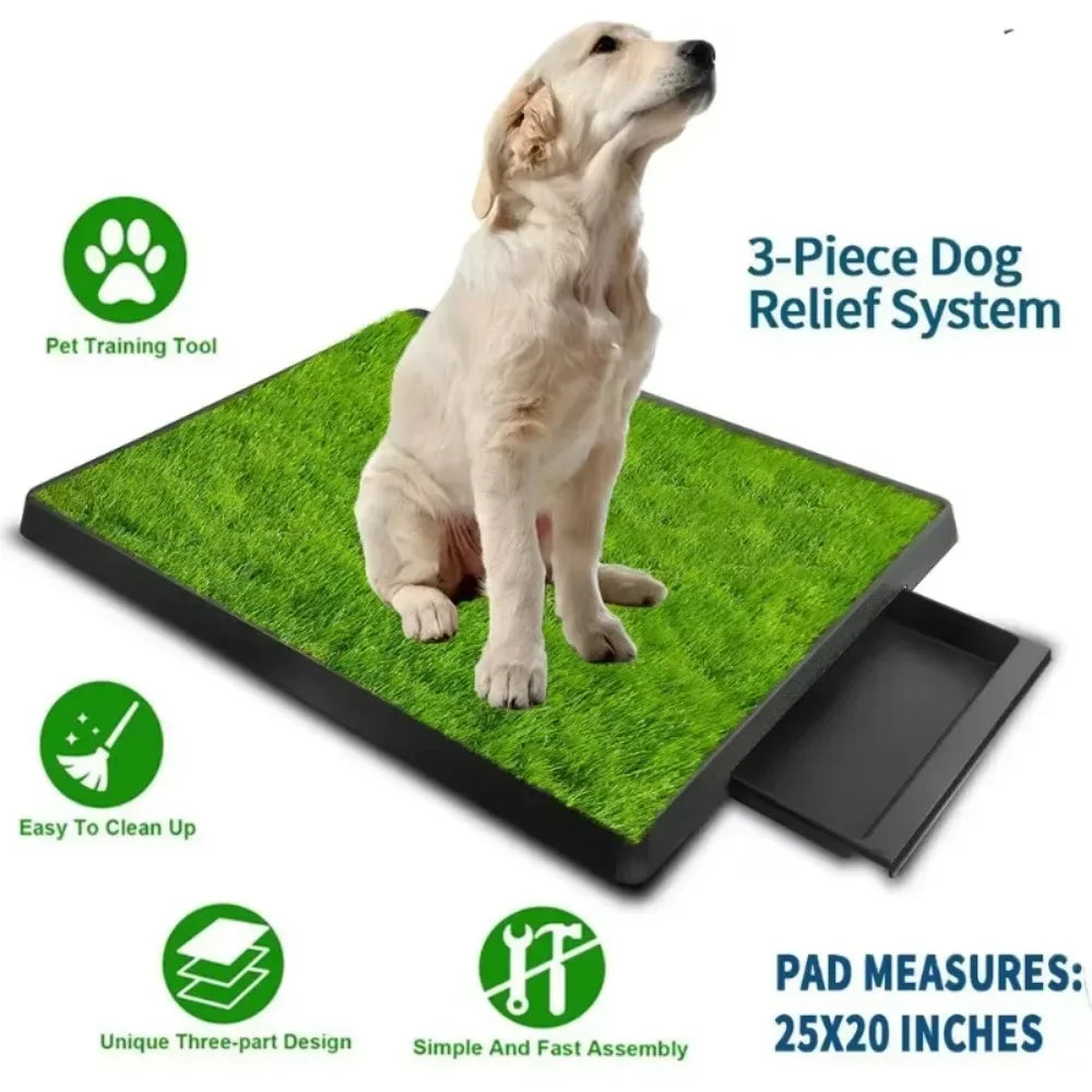 Portable 3-Layer Dog Potty Training Toilet with Synthetic Grass – Anti-Splash Puppy Urine Tray