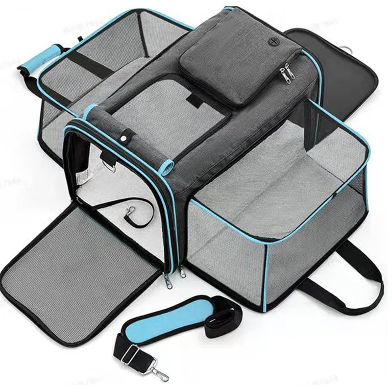 Foldable Expandable Cat Carrier Bag – Large Capacity, Breathable Travel Handbag for Cats & Small Dogs