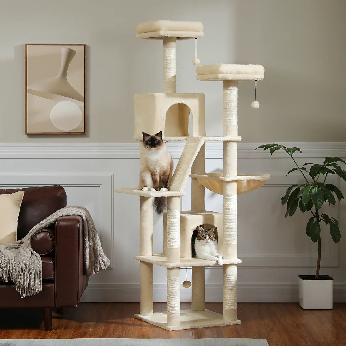 🐾 H180CM Large Cat Tree – Multi-Level Tower with Condos, Perches, Hammock & Sisal Posts