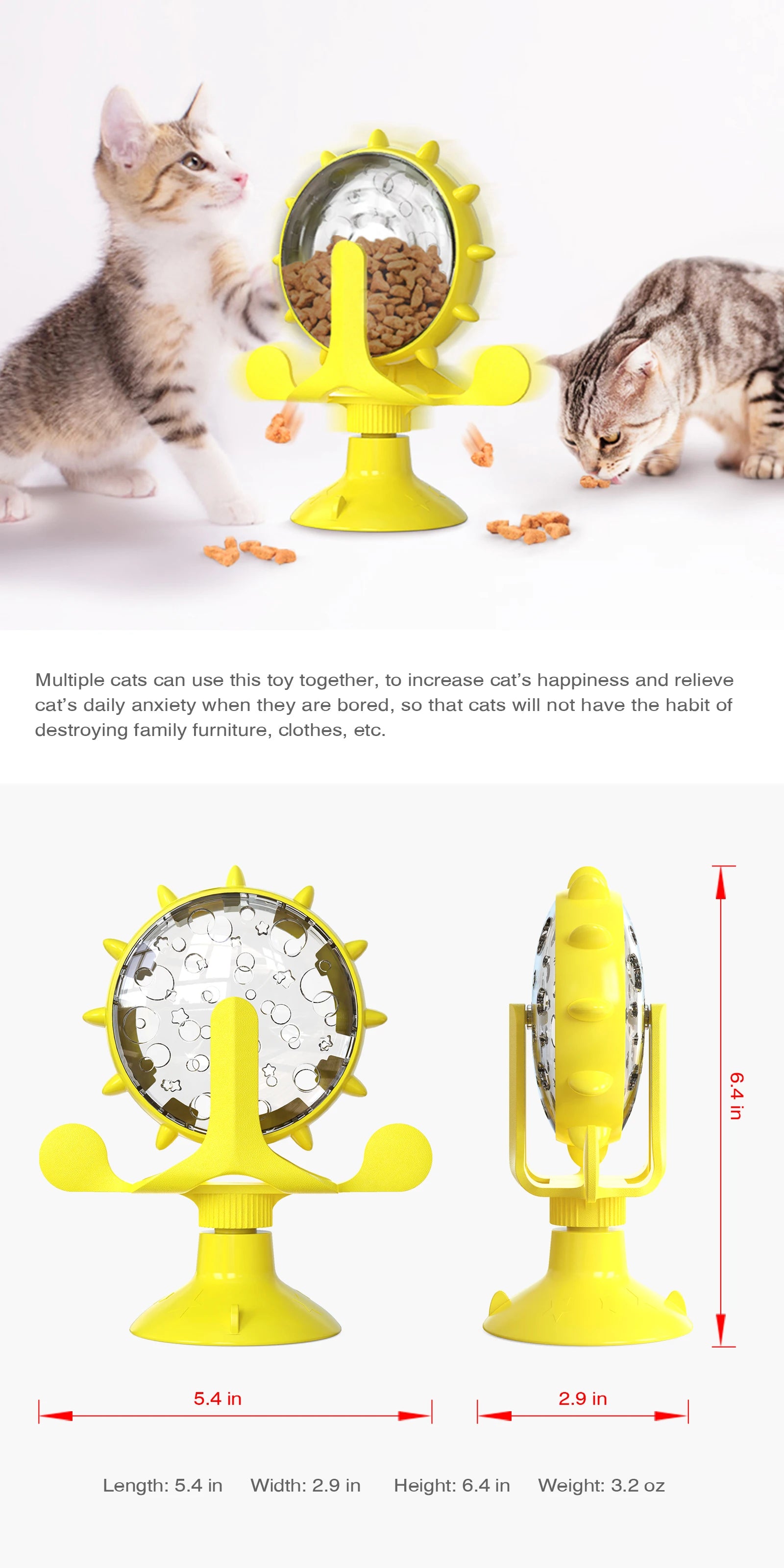 Cat Toy Treat Dispenser with Bell – Interactive Rotatable Wheel Slow Feeder for Kittens & Small Dogs
