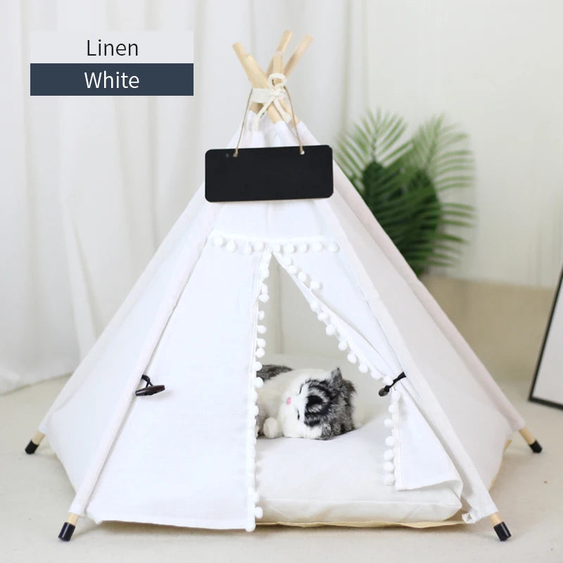 Pet Teepee Tent with Cushion – Washable Portable Indoor Dog & Cat House with Blackboard
