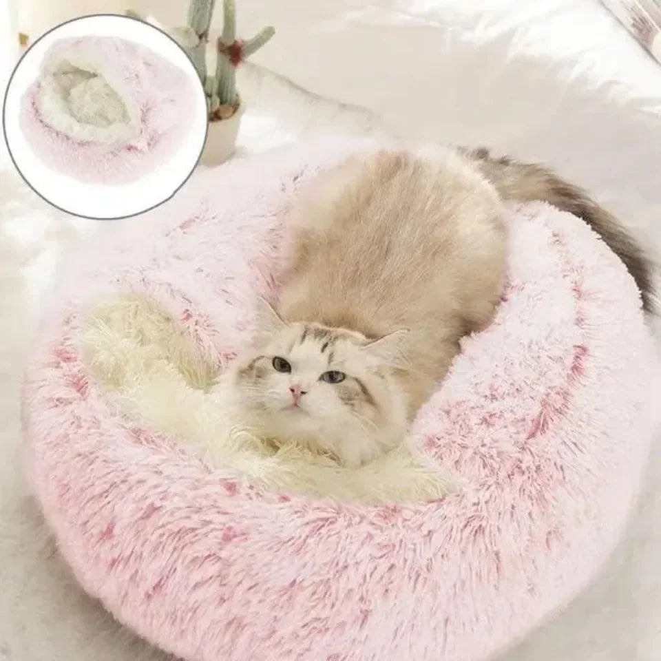 Soft Plush Round Cat Bed – Warm, Cozy Winter Nest for Cats & Small Dogs