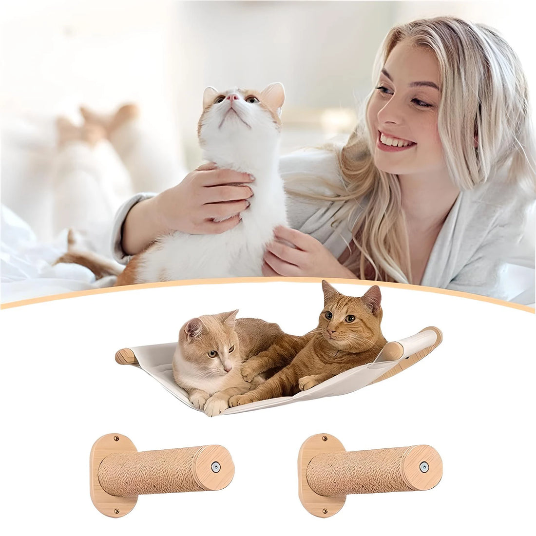 🐾 Wall-Mounted Cat Hammock with Steps – Cozy, Space-Saving Cat Shelf