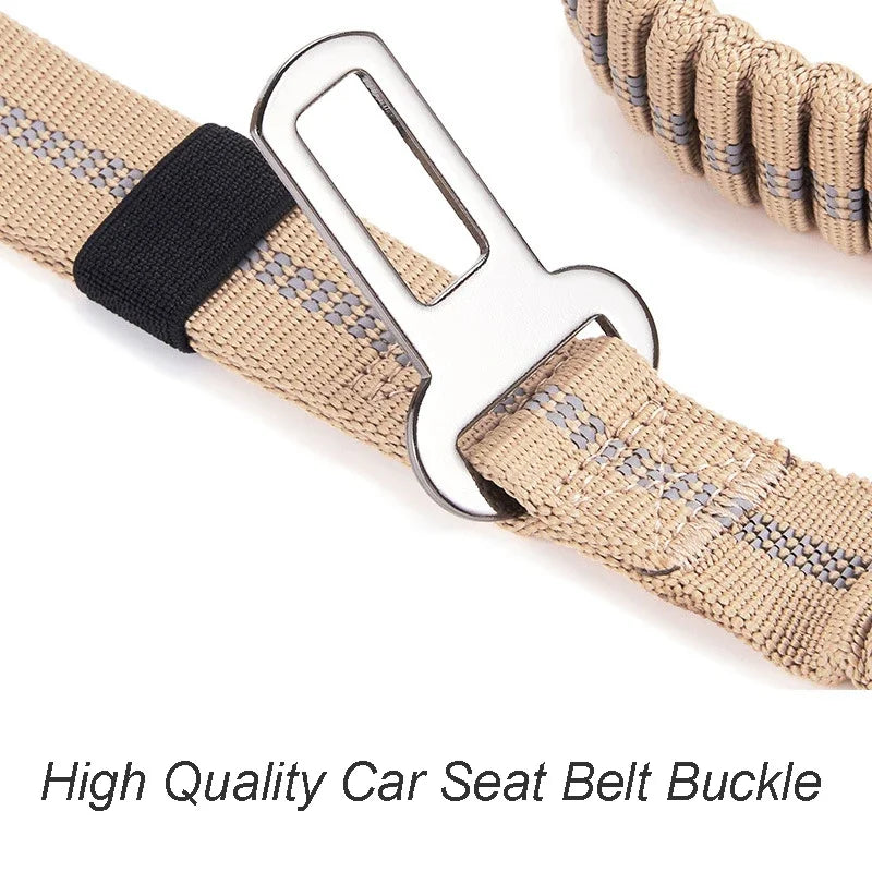 Reflective Tactical Bungee Dog Leash with Car Seatbelt – Shock-Absorbing, No-Pull Lead