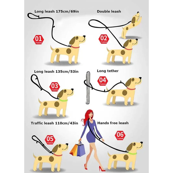 Truelove 7-in-1 Adjustable Multi-Function Dog Leash – Hands-Free, Reflective Training Lead for Walking 1 or 2 Dogs
