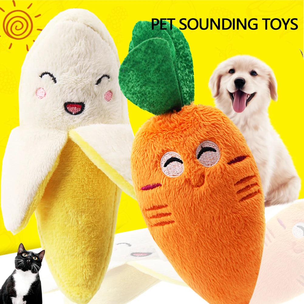 🐶 1Pc Pet Toys Fruit & Animal Cartoon Plush Squeaky Toy 🍓🐾