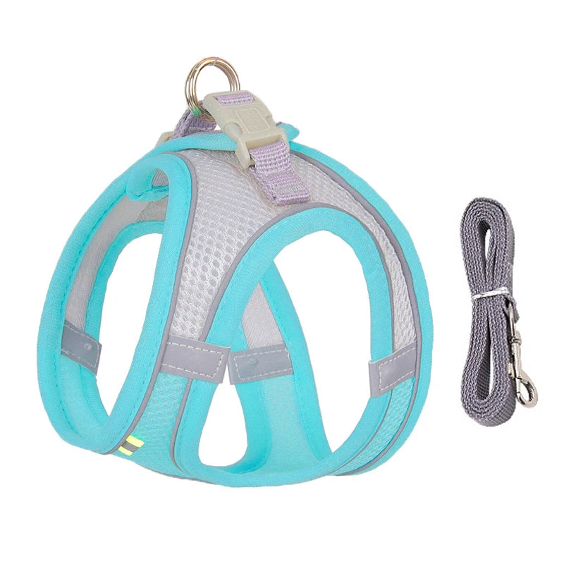 🐾 Adjustable Dog Harness & Leash Set – For Small Dogs, Cats, French Bulldogs, Chihuahuas & Pugs