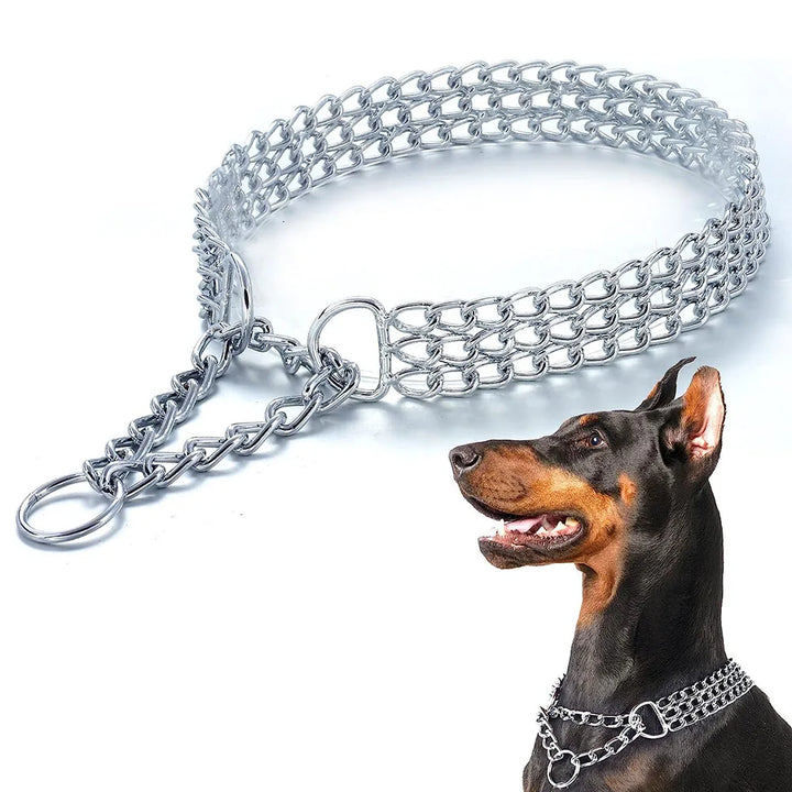 🐾 Heavy-Duty Triple Row Metal Dog Chain Collar – Chew-Proof, Adjustable Cuban Link for Large Dogs