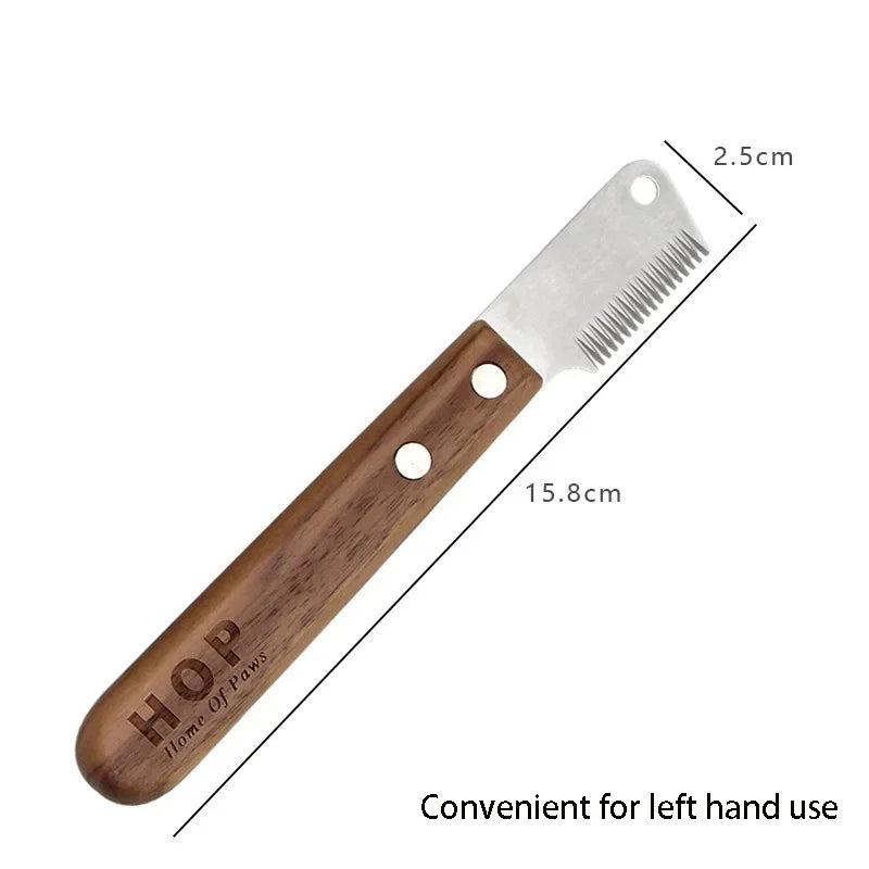 Professional Stainless Steel Dog Comb with Wooden Handle – Stripping Knife Grooming Tool for Dogs & Cats