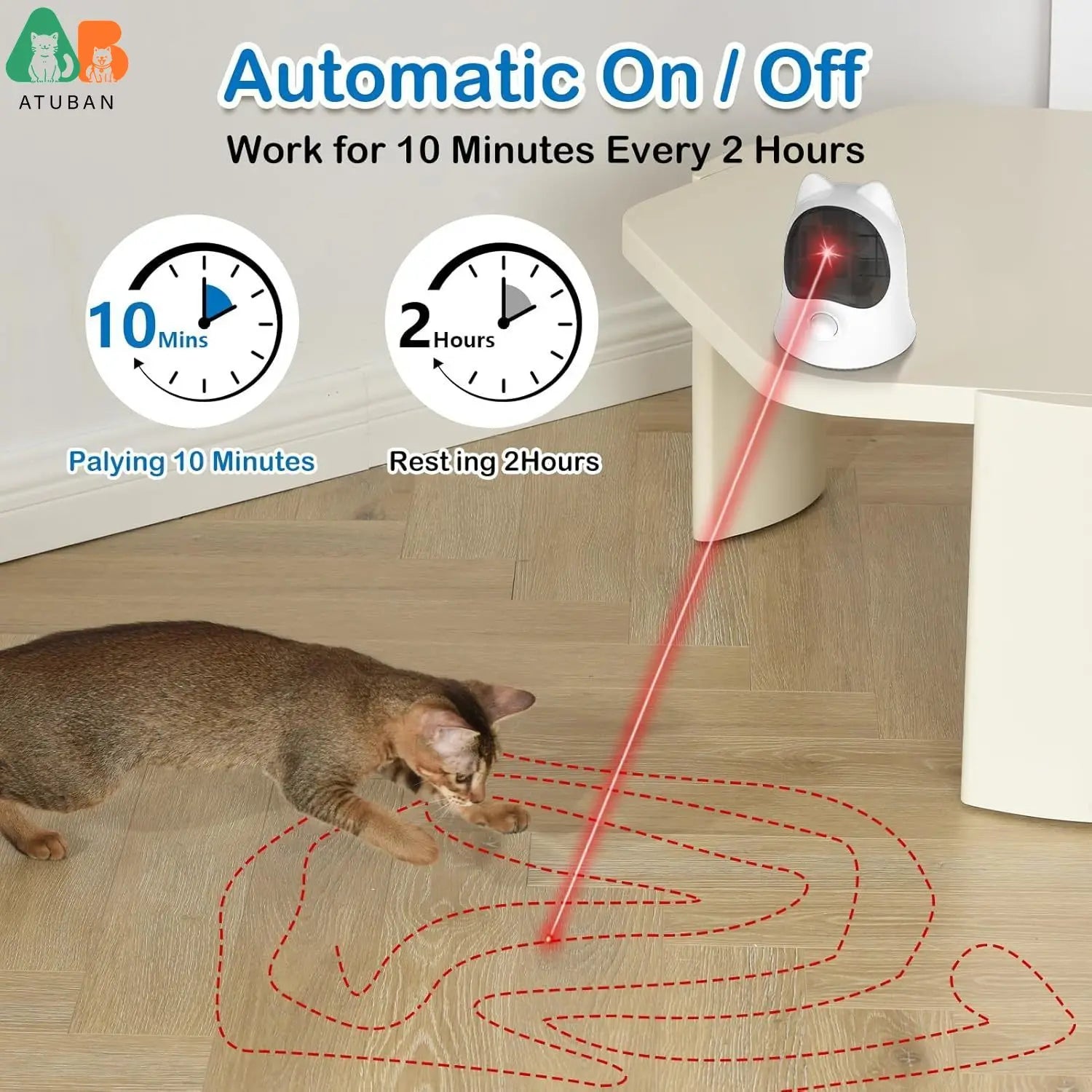 ATUBAN Rechargeable Laser Cat Toy – Random Trajectory Interactive Laser Teaser