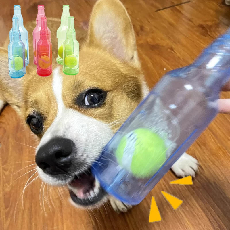 Dog Chew Toy – Bite-Resistant Beer Bottle with Tennis Ball | Squeaky Interactive Puppy Teeth Grinding Toy