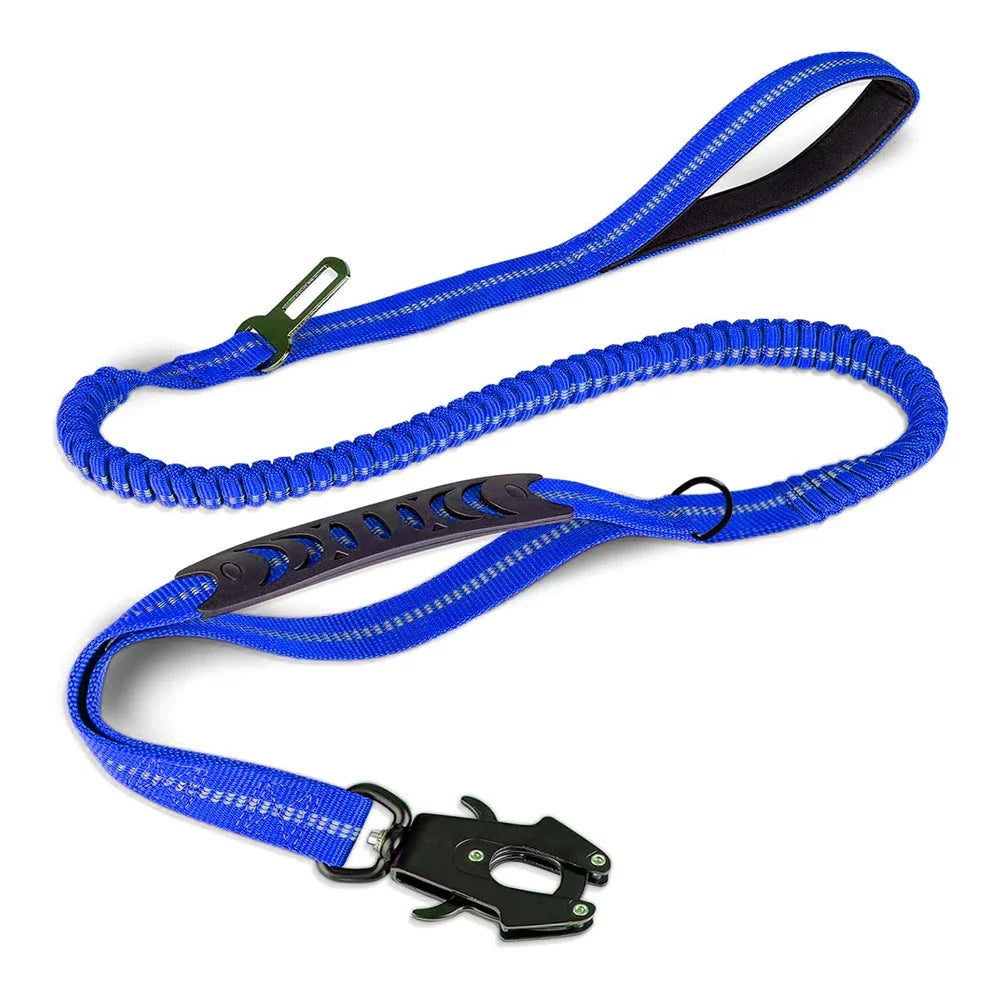 Reflective Tactical Bungee Dog Leash with Car Seatbelt – Shock-Absorbing, No-Pull Lead