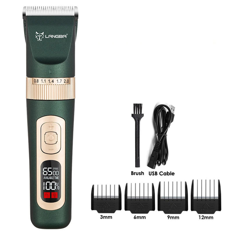 LANGBA USB Rechargeable Pet Hair Trimmer – LCD Display Grooming Clippers for Dogs &