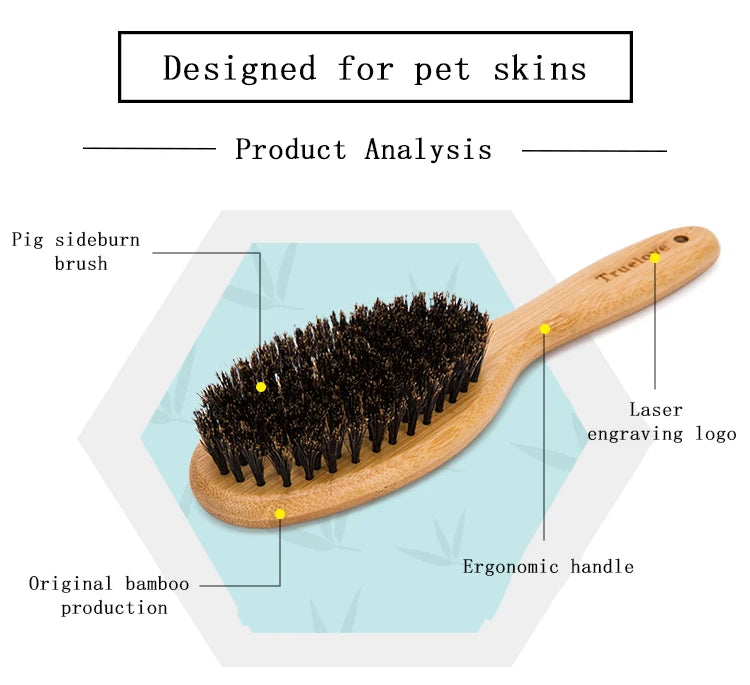 Truelove Pig Hair Pet Brush TLK21131 – Bamboo Wood Grooming Comb for Dogs & Cats