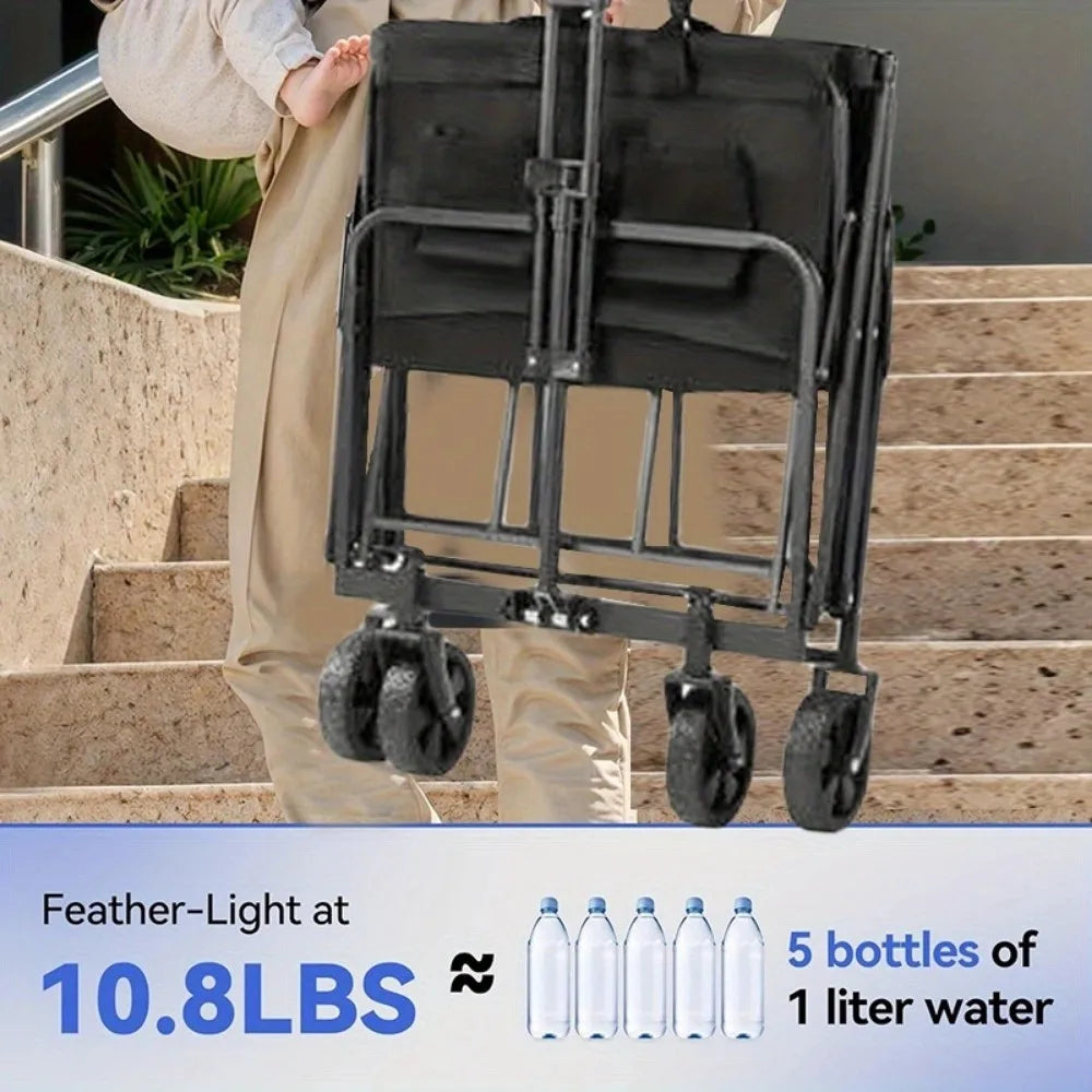 1PC Collapsible Foldable Wagon Cart – Heavy-Duty Utility Cart with All-Terrain Wheels for Outdoor, Car, or Snow Use