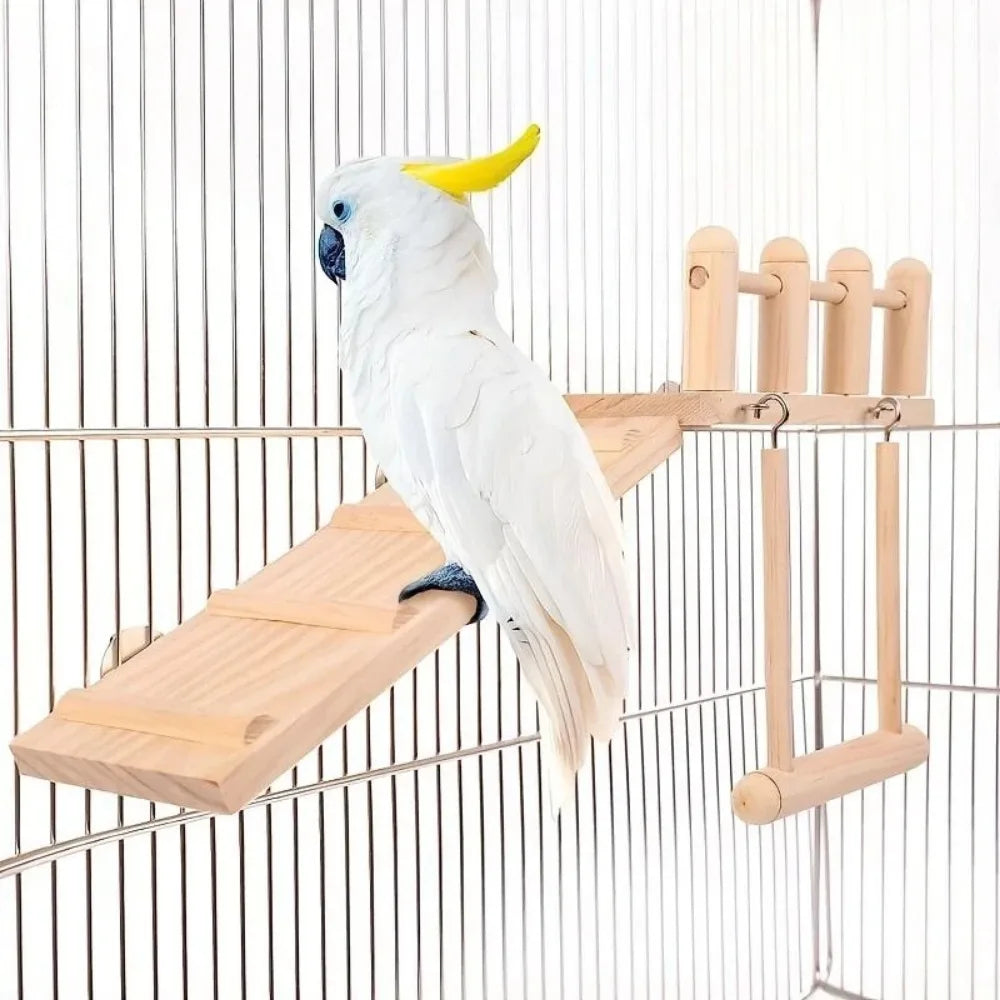 Bird Cage Toys Set – Wooden Perches, Swings & Climbing Ladders for Parrots