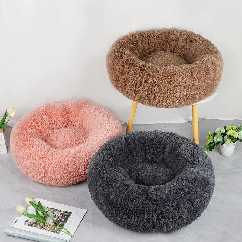 Home Plush Pet Nest – Warm Detachable & Washable Round Cat & Dog Bed