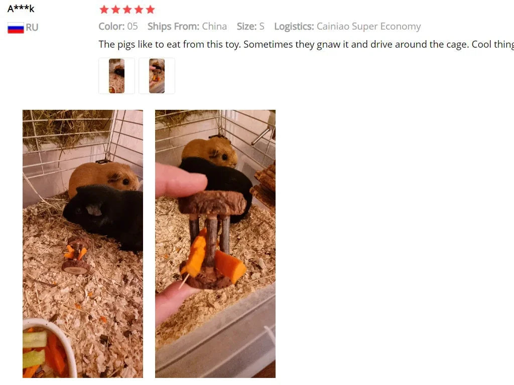 Wooden Rabbit Roller Toy – Natural Chew Dumbbell with Bell for Small Pets
