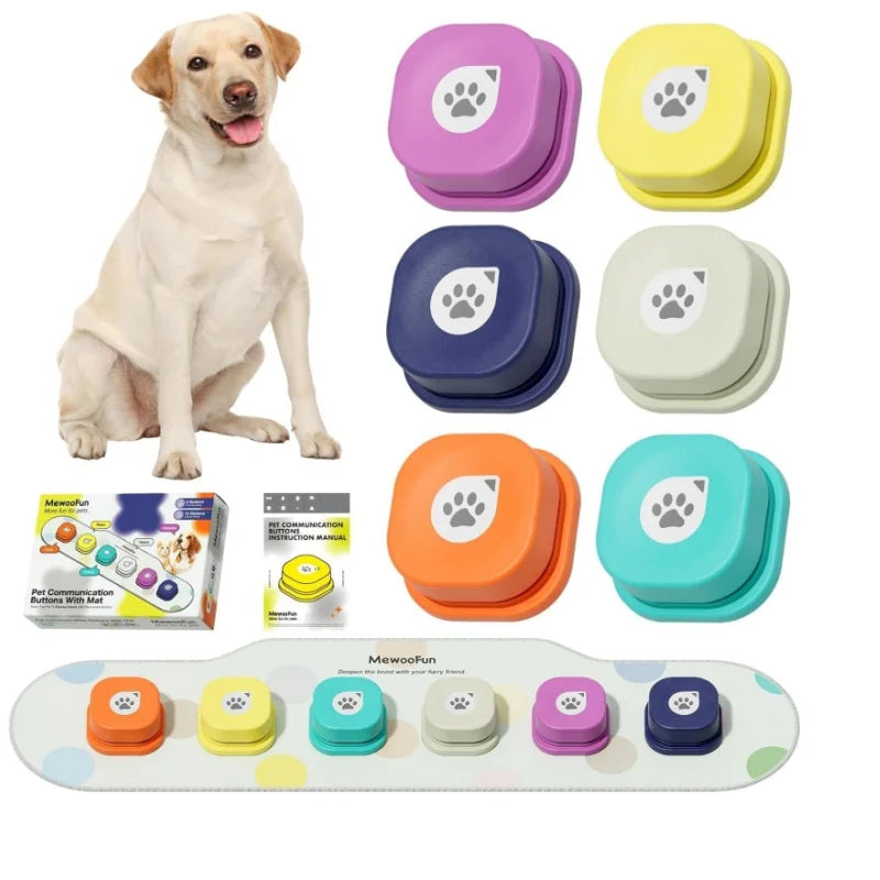 Mewoofun Talking Dog Buttons – Voice Recording Communication Buttons for Pets with Mat | Interactive Training Buzzer for Dogs & Cats