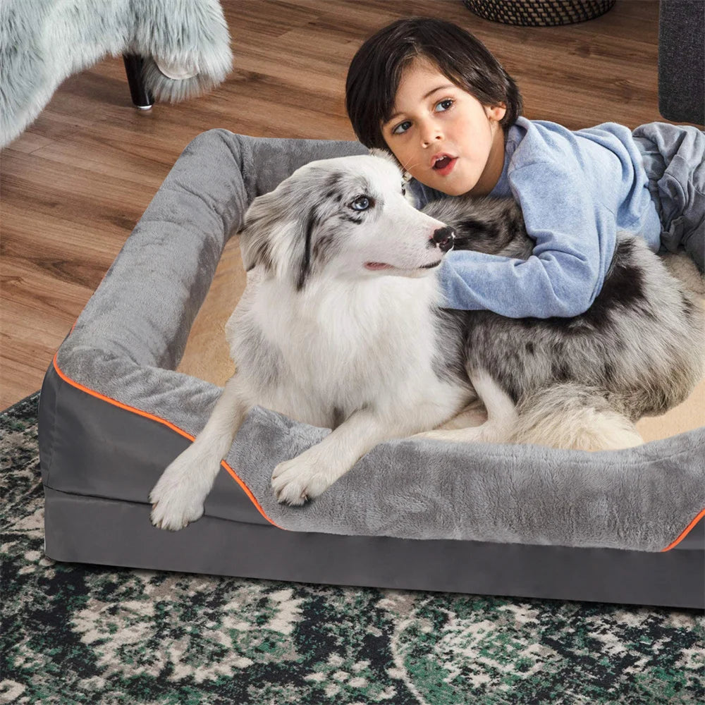 Jumbo Orthopedic Dog Bed with Memory Foam – Waterproof Pet Sofa Couch with Removable Cover & Bolsters