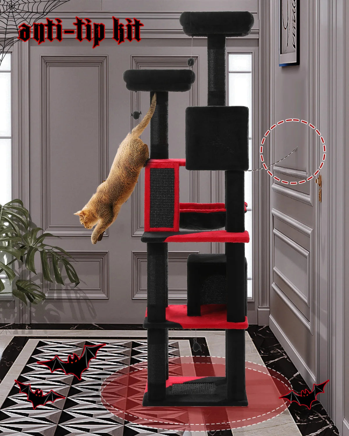 🐾 H180CM Large Cat Tree – Multi-Level Tower with Condos, Perches, Hammock & Sisal Posts
