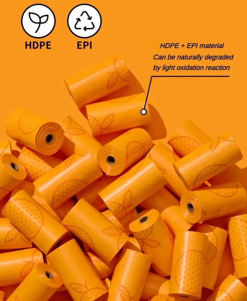 Orange Scented Dog Poop Bags – Degradable Waste Bags with Portable Dispenser for Dog Walking & Cleanup