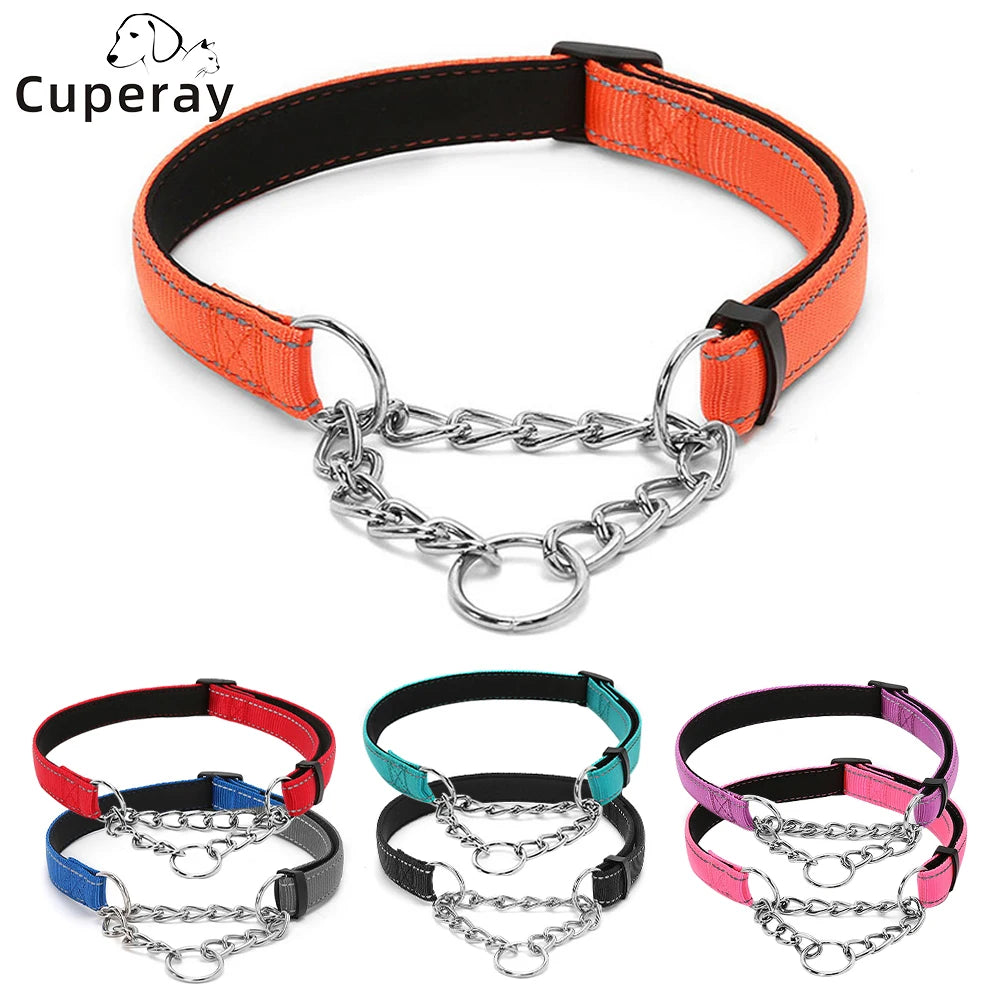 Reflective Martingale Dog Collar with Stainless Steel Chain – No Pull Training Collar for Small, Medium & Large Dogs