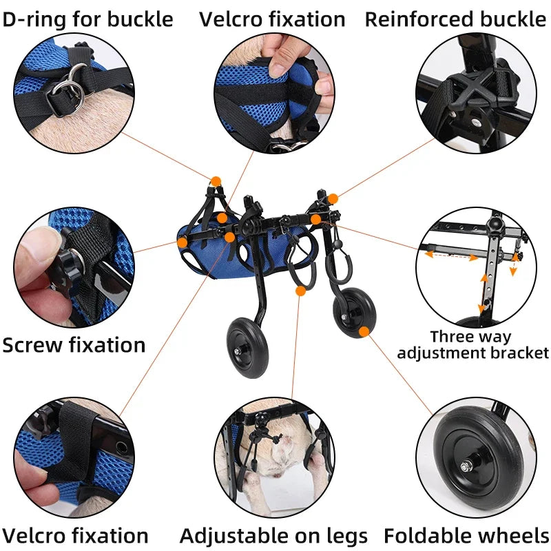 Adjustable Pet Wheelchair Cart – Mobility Aid with Wheels for Disabled Dogs and Cats