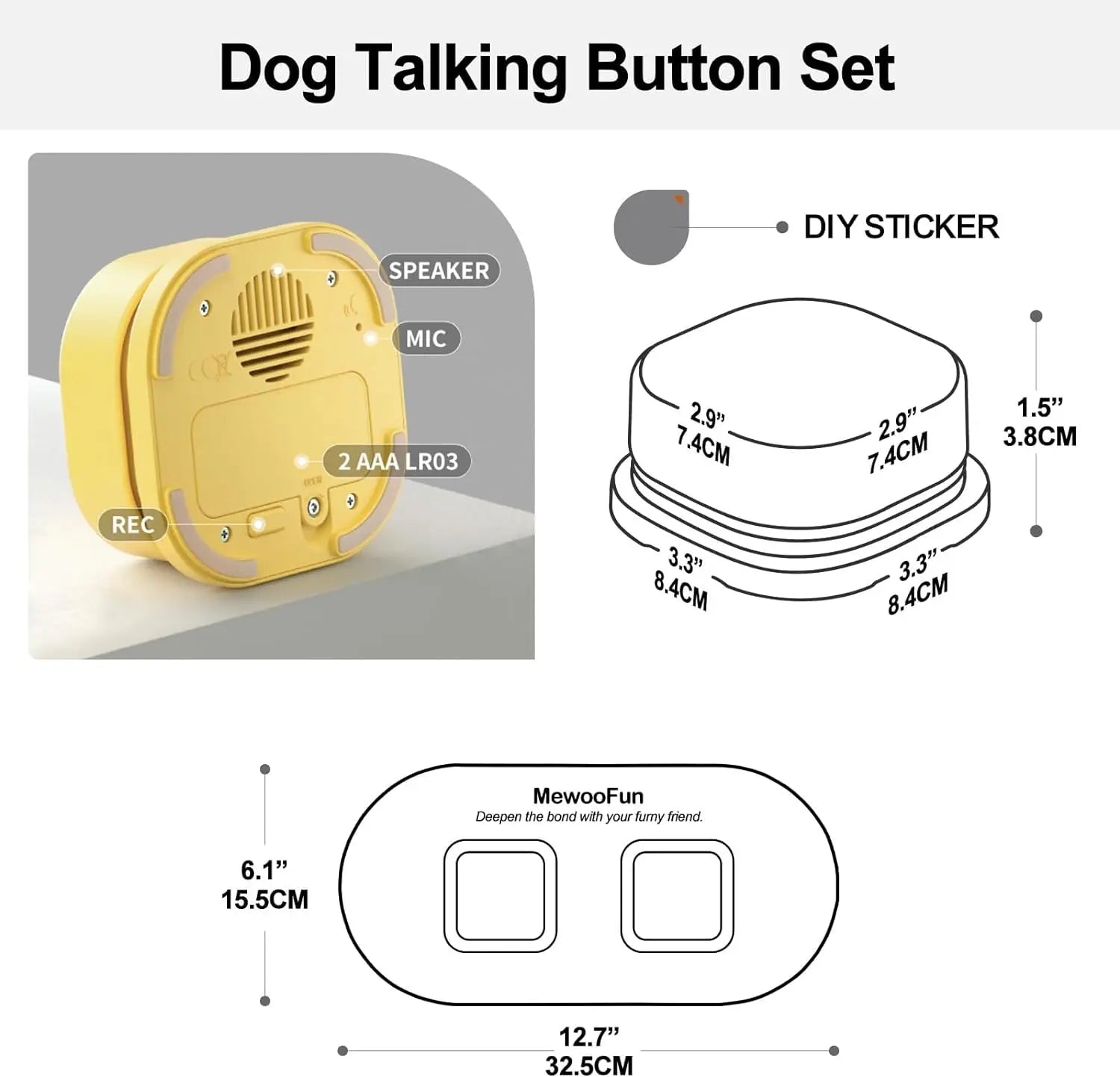 Mewoofun Talking Dog Buttons – Voice Recording Communication Buttons for Pets with Mat | Interactive Training Buzzer for Dogs & Cats