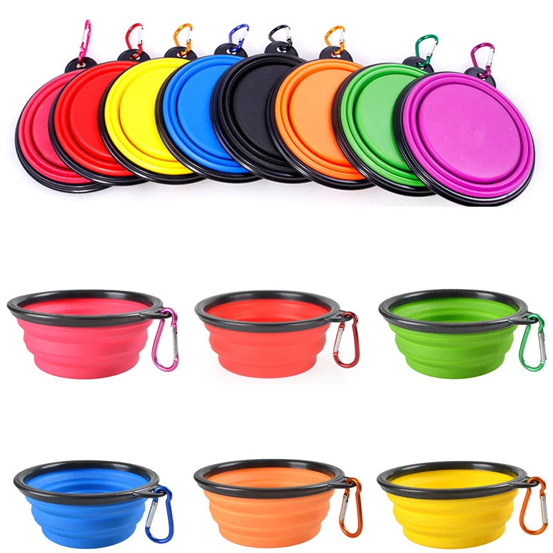 🐶 Folding Portable Silicone Dog Feeder Bowl – 2-in-1 Food & Water Dispenser with Carabiner