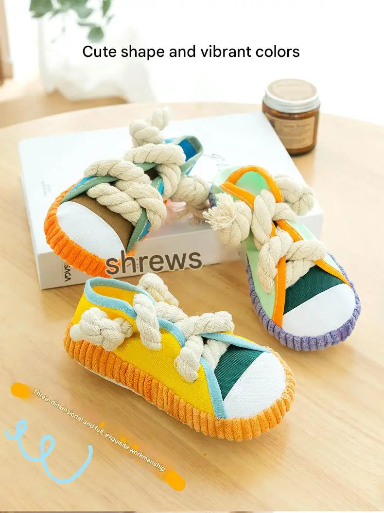 Dog Slippers Shape Squeaky Chew Toy with Cotton Rope – Bite Resistant & Teeth Grinding Pet Toy
