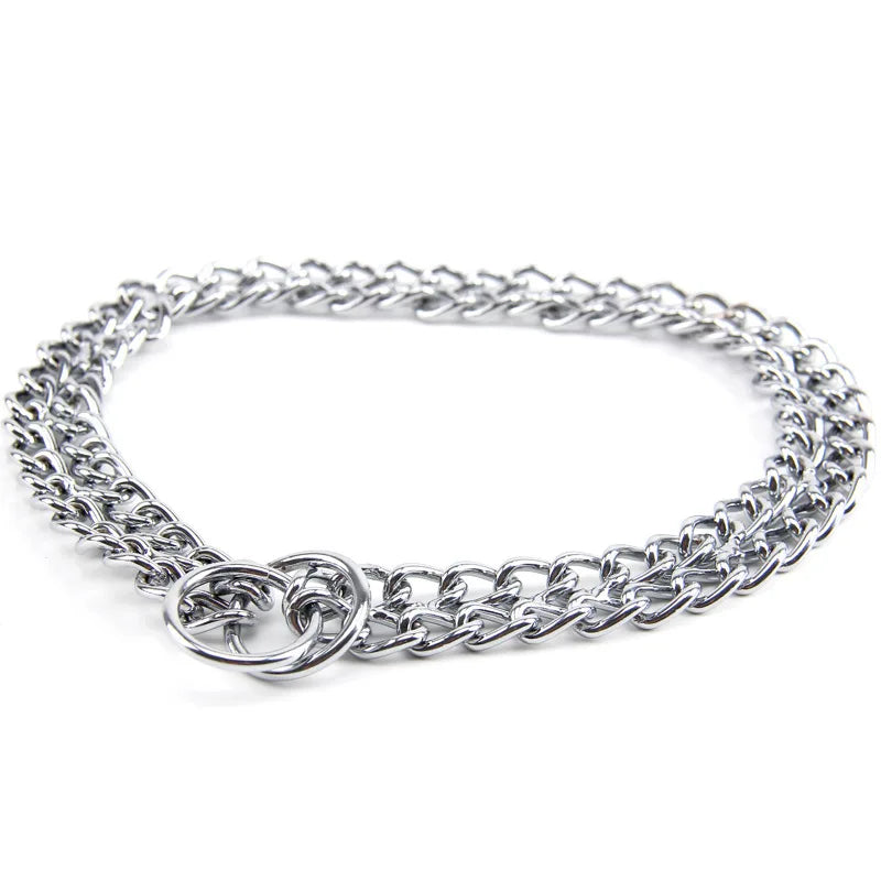 Double Row Stainless Steel Choke Collar – Adjustable Slip P Chain Dog Training Collar for Medium & Large Dogs