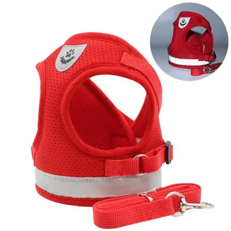 🐾 Adjustable Mesh Dog Harness & Leash Set – Breathable Vest with Collar and Traction Rope (XS–XL)