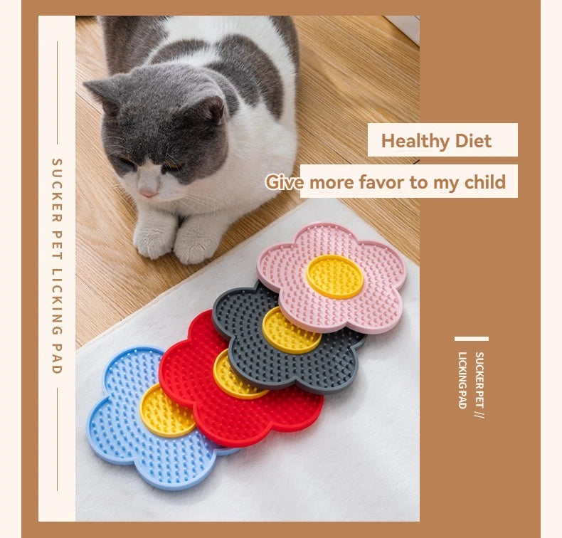 🌼 Pet Supplies Cat & Dog Licking Pad – Pentagram & Sunflower Silicone Slow Feeder Mat