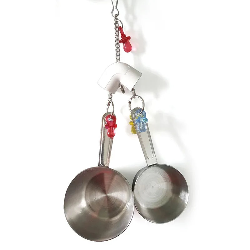 Pet Bird Parrot Toy – 4 Stainless Steel Pots with Acrylic String | Cage Chewing & Foraging Toy for Birds