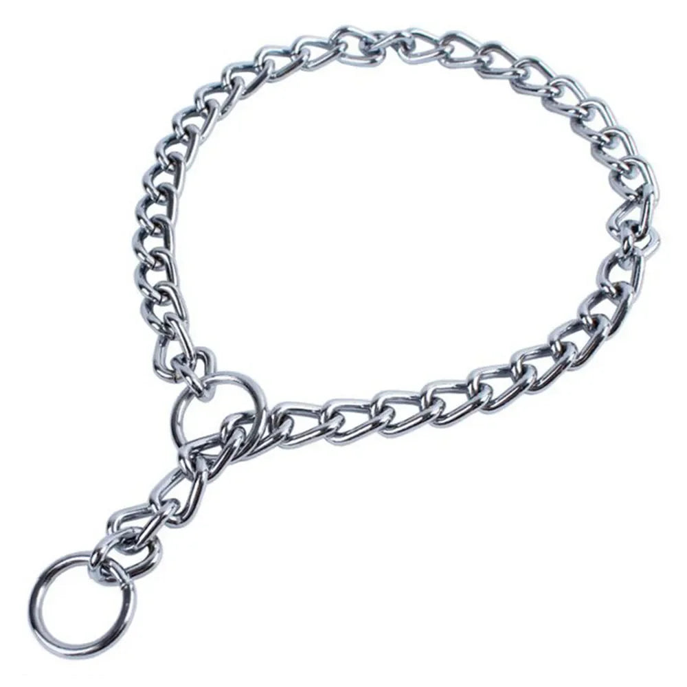 Stainless Steel P Snake Chain Choke Collar – Adjustable Dog Training Collar for Bulldogs & Large Breeds