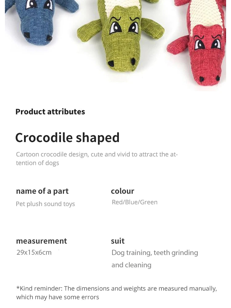 Interactive Plush Alligator Dog Chew Toy with Sound – Cartoon Animal