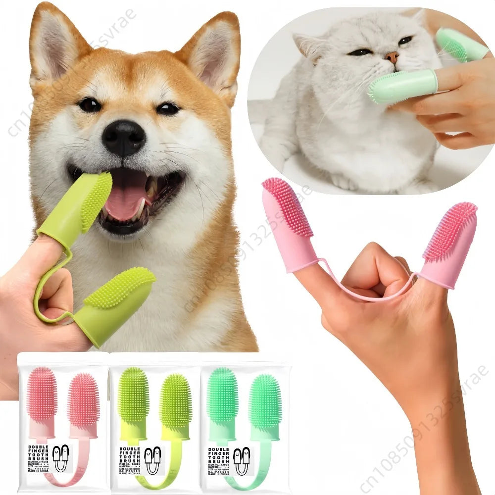 Double Finger Pet Toothbrush – Soft TPR Dental Care Tool 🐾🪥