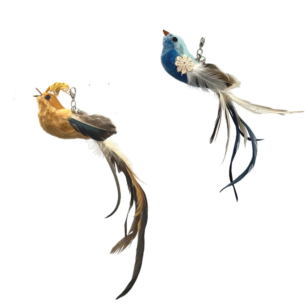2pcs Replacement Feather Heads for Cat Teaser Stick Toy – Bird Pet Toy